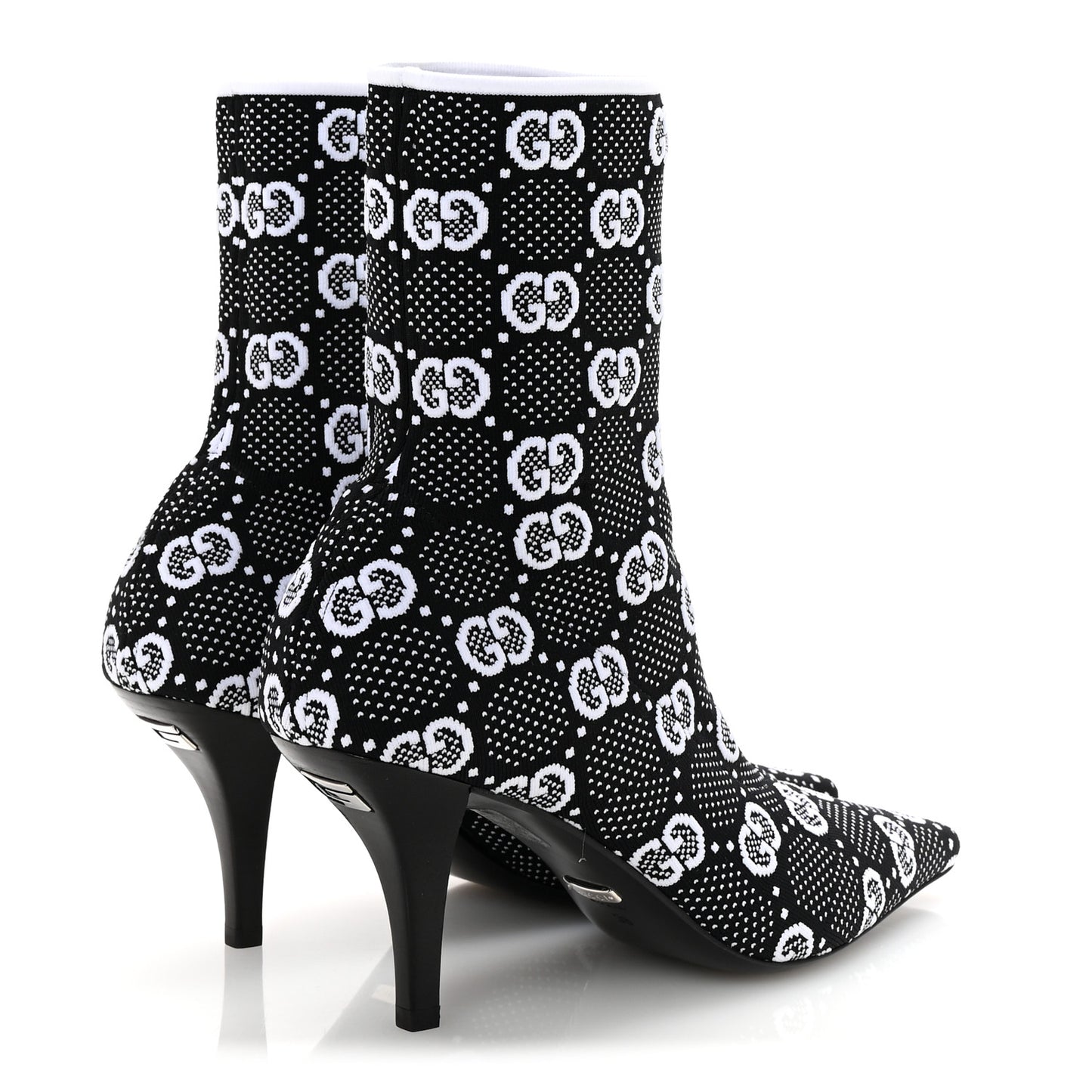 Technical Jersey Knit GG Monogram Square G 75mm Ankle Boots 38 Black Great White