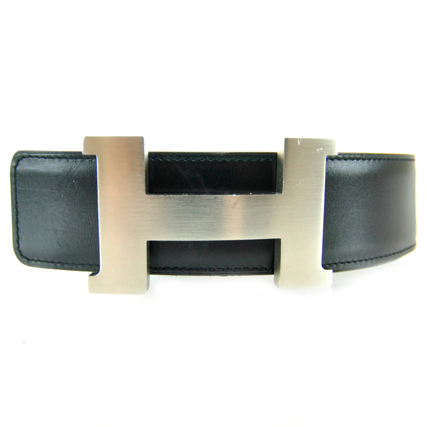 Mens Leather Reversible H Belt 105 Noir Chocolate