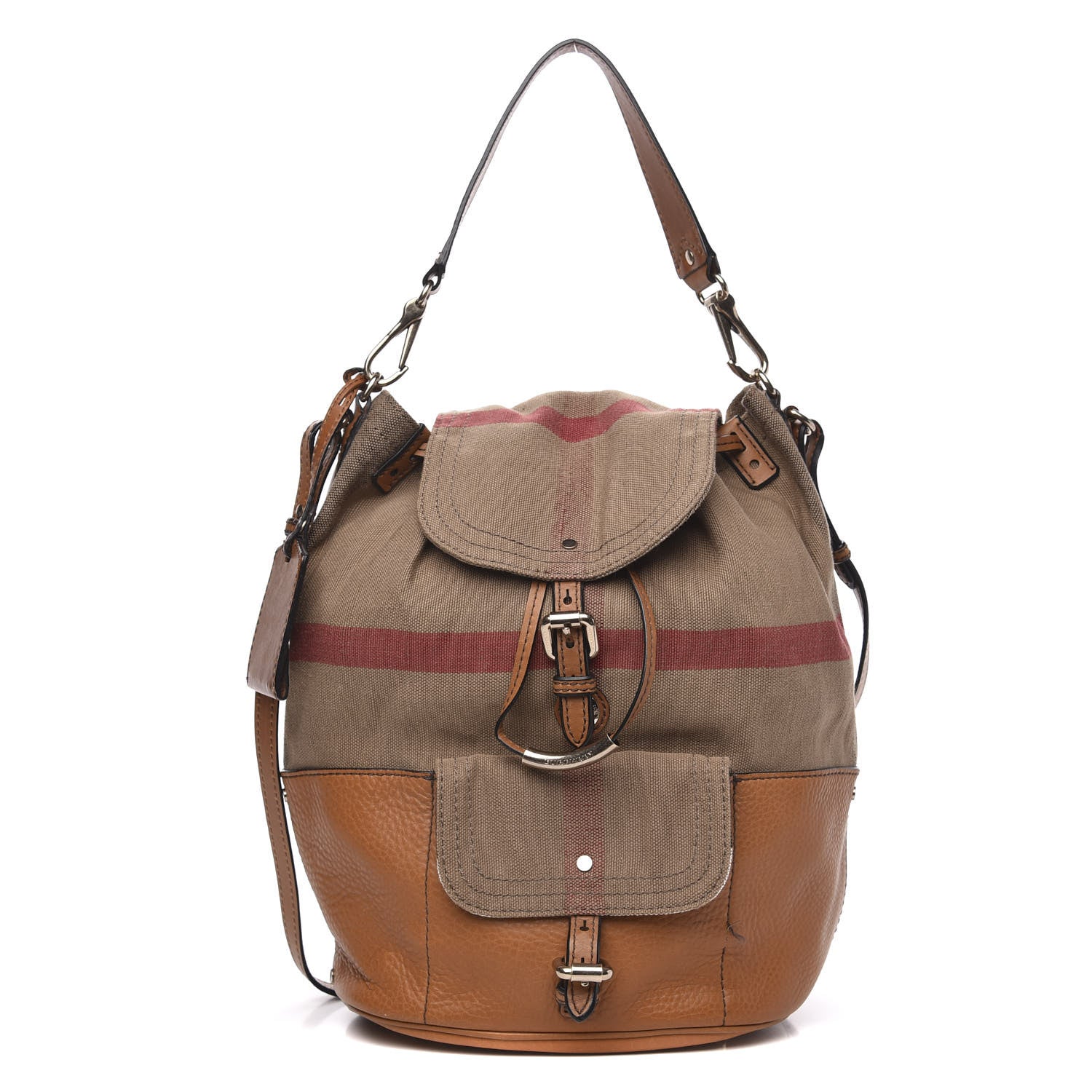 Burberry Canvas Mega Check Medium Kelshall Traveller Hobo Saddle Brown 1 of 12