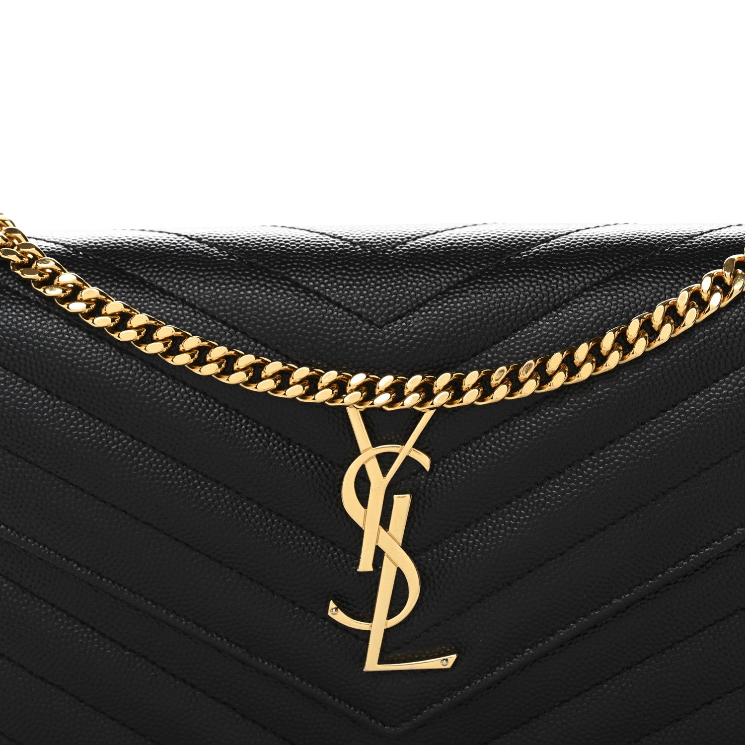 Saint Laurent Grain De Poudre Matelasse Chevron Monogram Chain Wallet Black 8 of 11