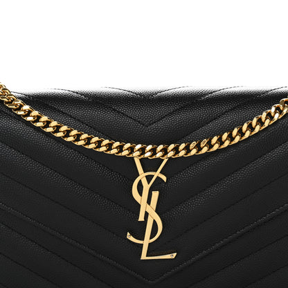 Saint Laurent Grain De Poudre Matelasse Chevron Monogram Chain Wallet Black 8 of 11