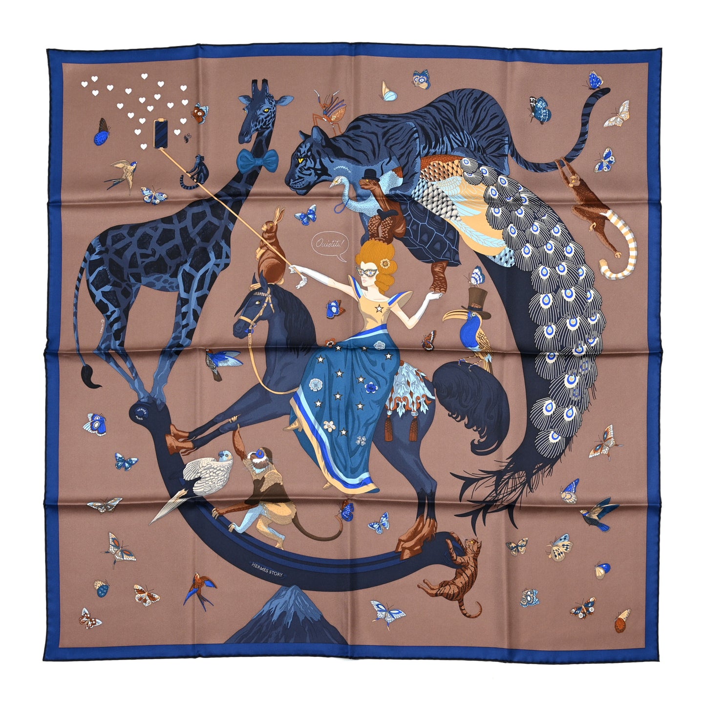 Silk Hermes Story Scarf 90 Marron Glace Bleu