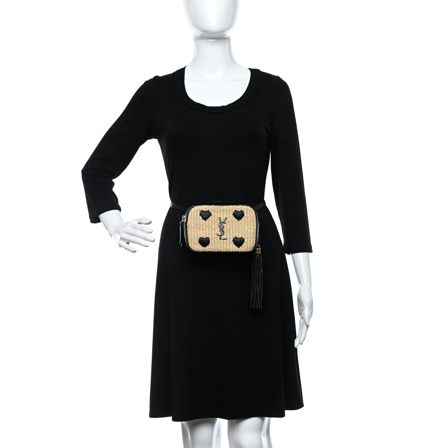 Saint Laurent Raffia Canvas Monogram Lou Heart Belt Bag Beige Black 2 of 9