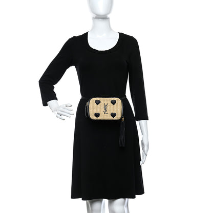 Saint Laurent Raffia Canvas Monogram Lou Heart Belt Bag Beige Black 2 of 9