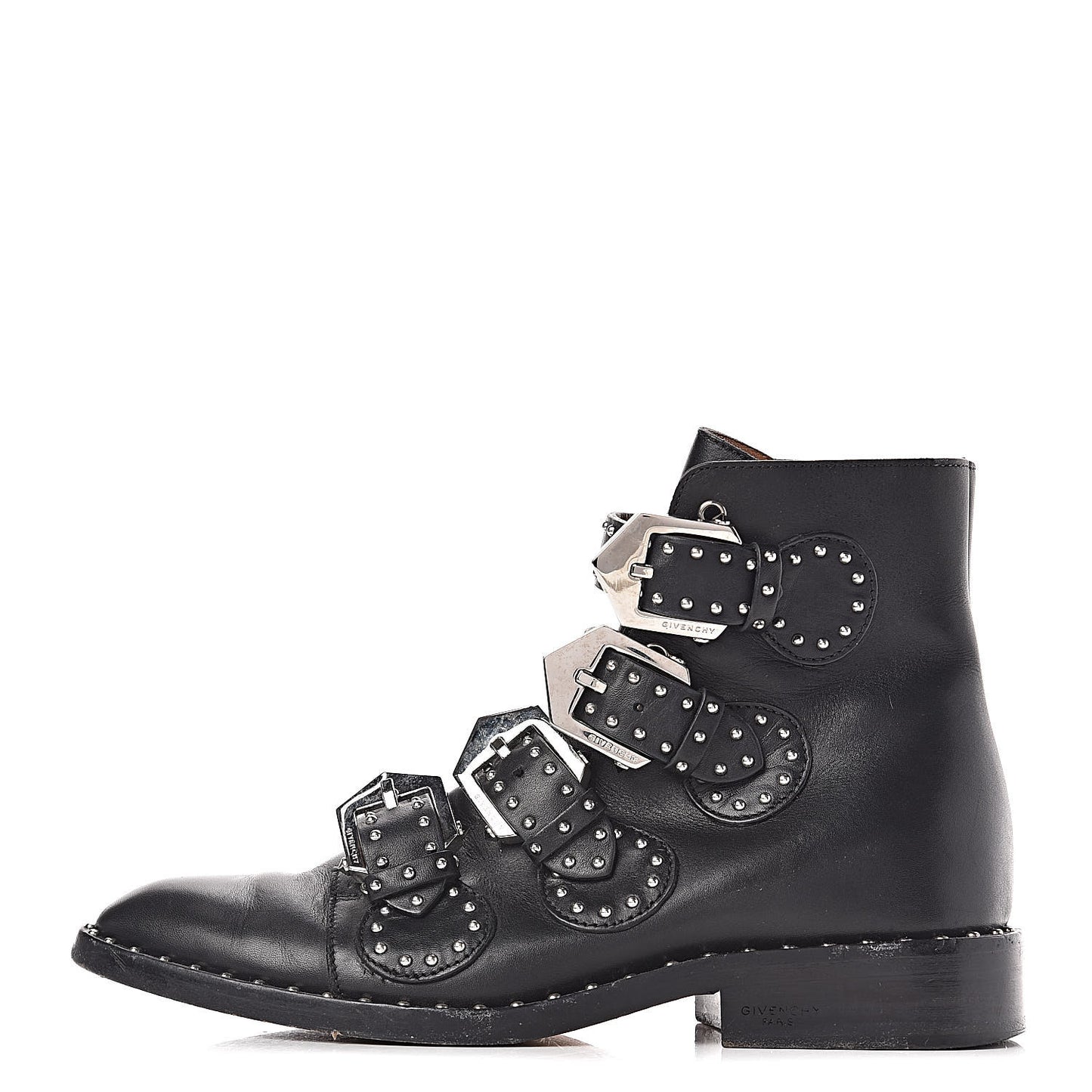 Calfskin Studded Prue Buckle Bootie 35 Black