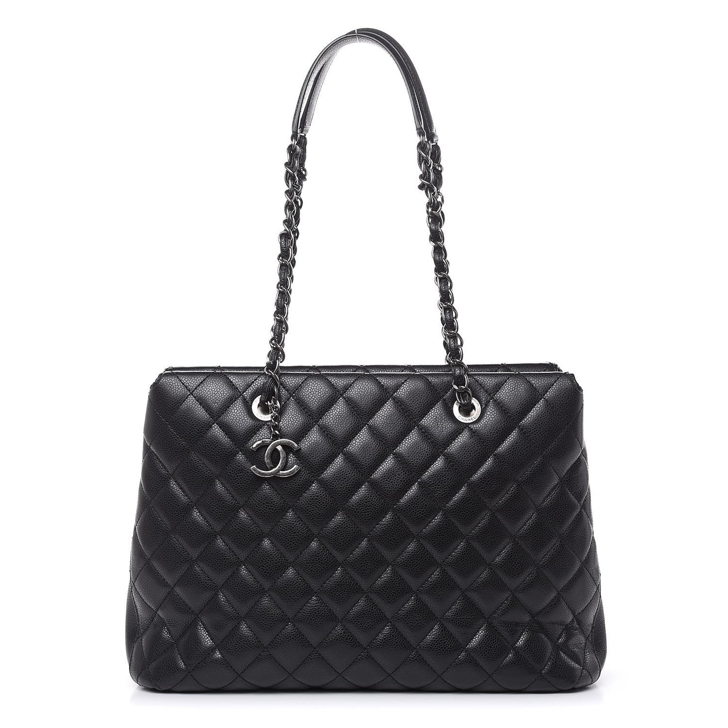 Caviar Quilted City Shopping Tote Black