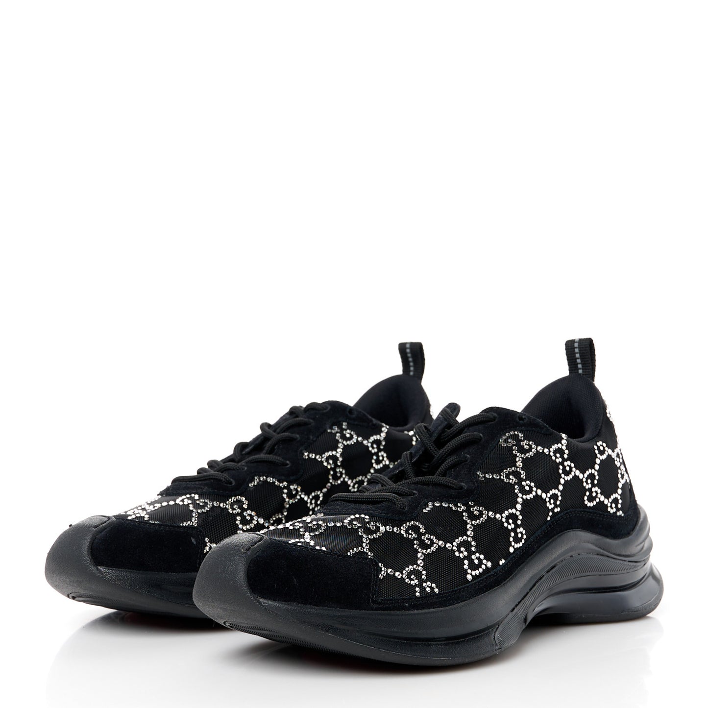 Tela Retino Mesh Crystal Suede GG Monogram Womens Gucci Run Sneakers 39 Black Silver
