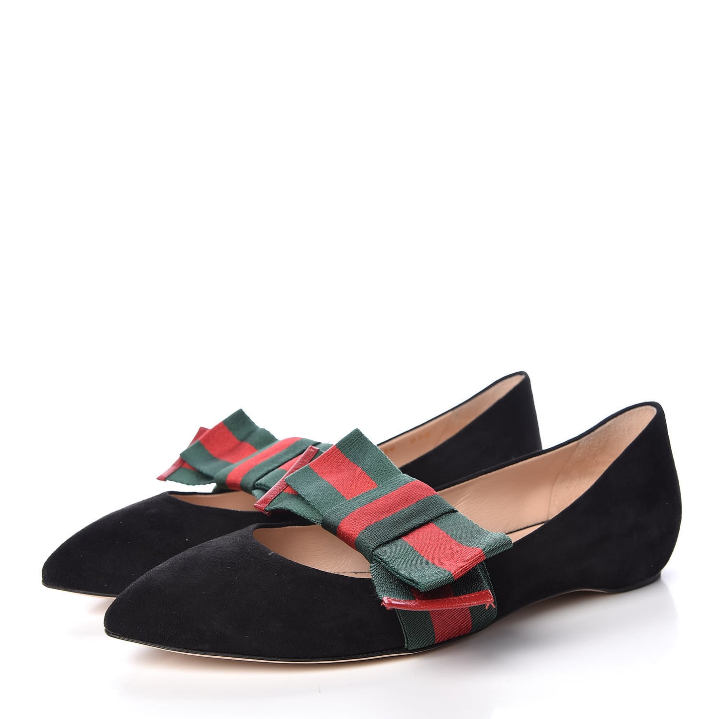 Suede Web Bow Point Toe Ballerina Flats 38 Black