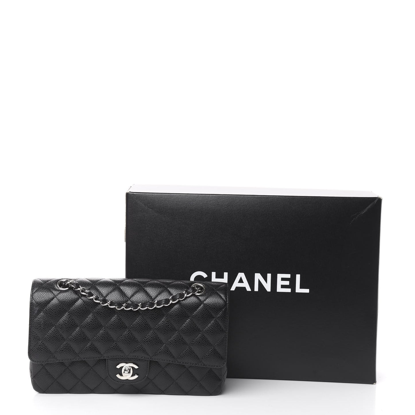 Caviar Quilted Medium Double Flap Black