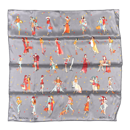 Hermes Silk Ex-Libris les Parisiennes Scarf 70 Gris Cendre Corail Orange 1 of 5