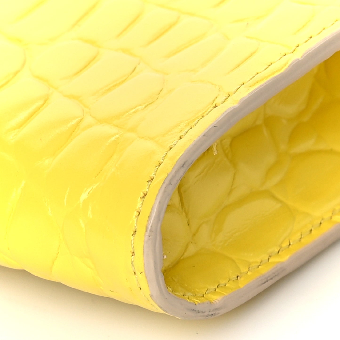 Calfskin Crocodile Embossed Knuckle Flat Clutch Yellow