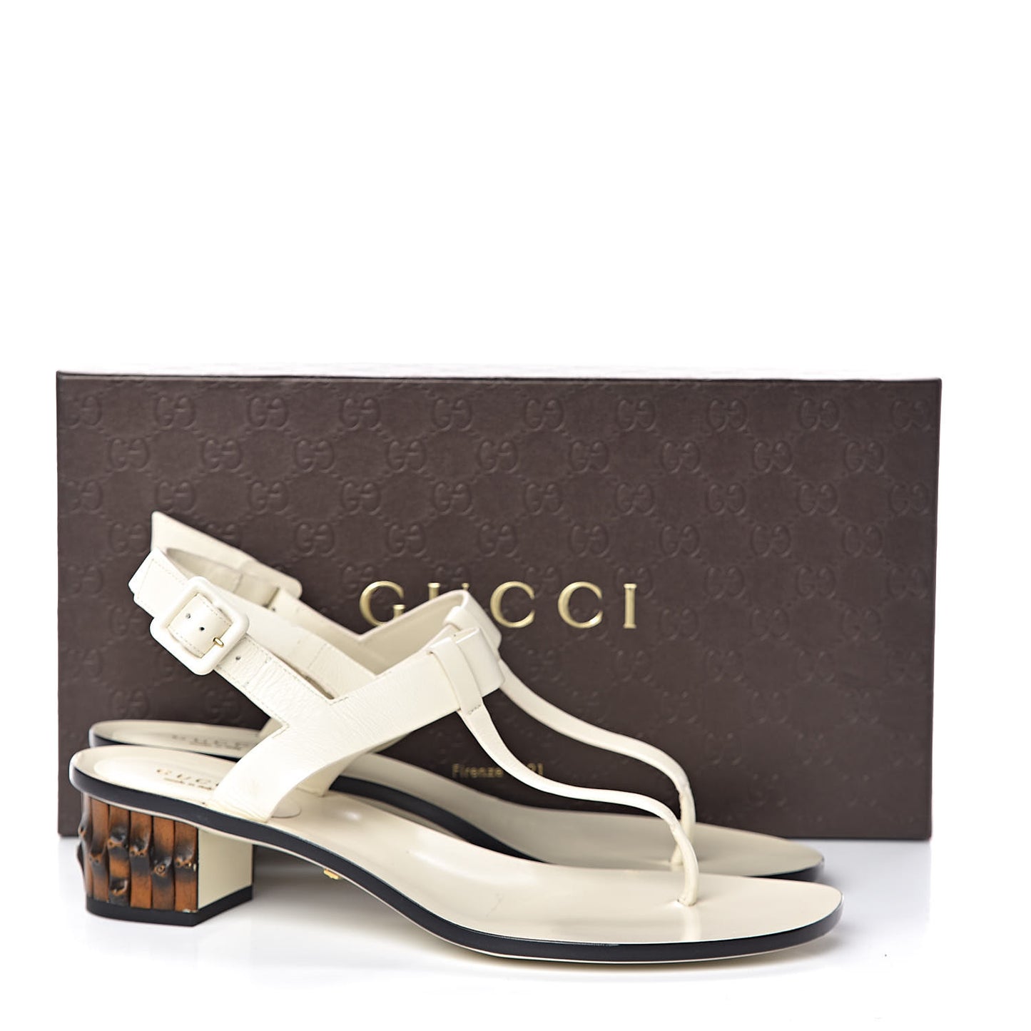 Calfskin Bamboo T-Strap Thong Sandals 39 White