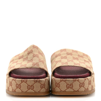 Gucci Canvas GG Monogram Angelina Platform Slide Sandals 39 Beige Ruggine 3 of 9