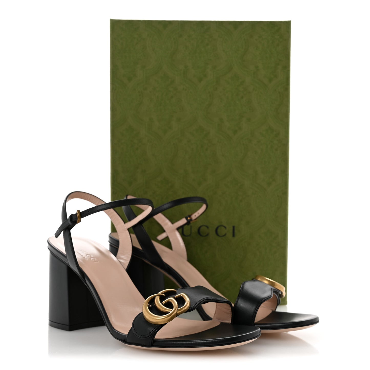 Lifford Calfskin GG Marmont Ankle Wrap 75mm Sandals 38.5 Black