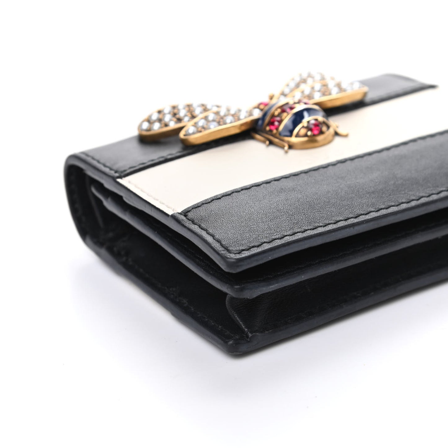 Calfskin Queen Margaret Card Case Wallet Black Mystic White