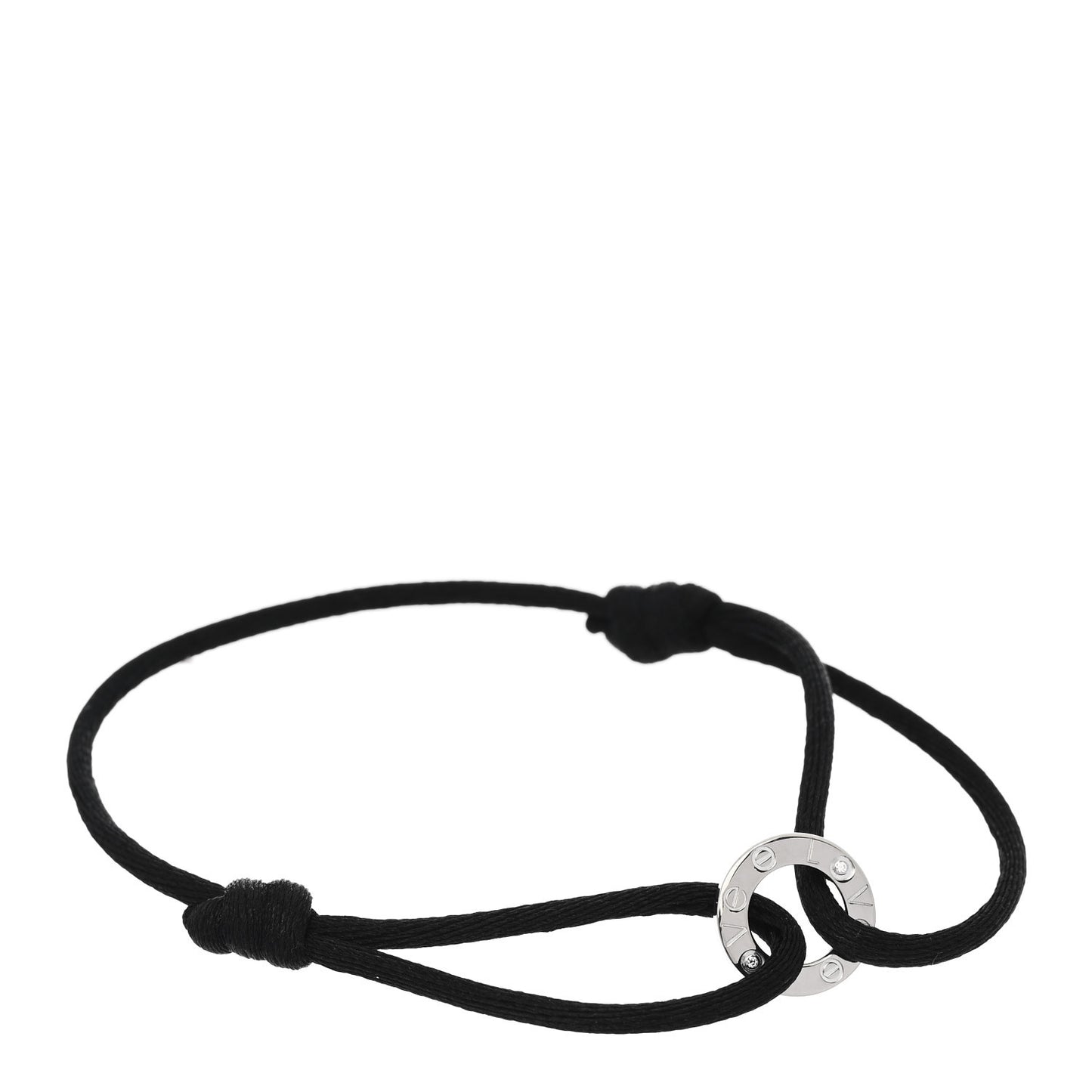 18K White Gold Diamond LOVE Adjustable Cord Bracelet Black