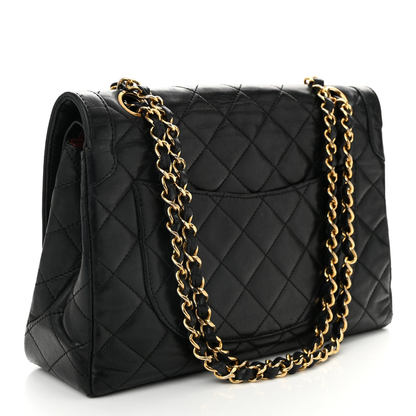 Lambskin Quilted Medium Double Flap Bag Black