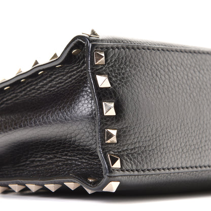 Valentino Garavani Pebbled Calfskin Small Rockstud Single Handle Flap Bag Black 7 of 11