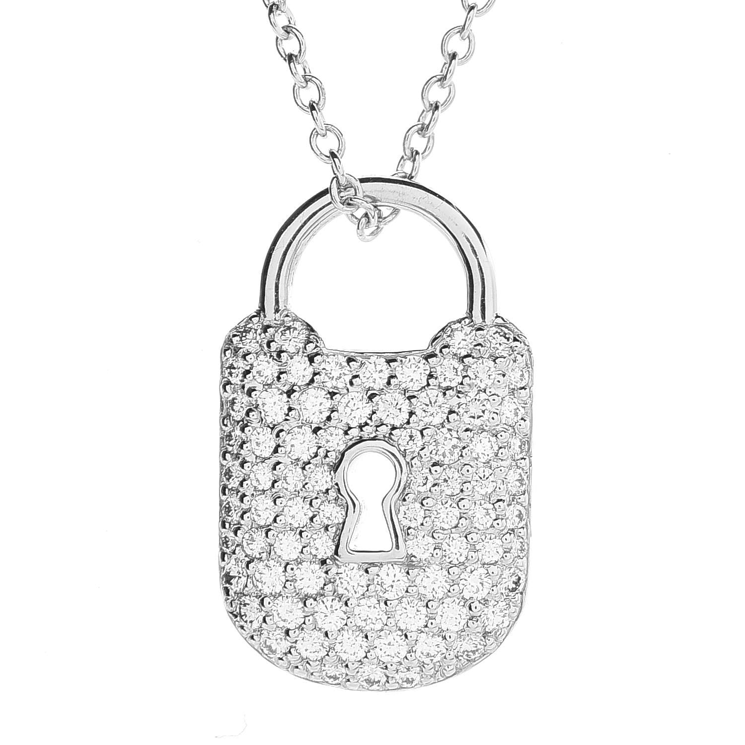 Tiffany Platinum Diamond Small Vintage Lock Pendant Necklace 4 of 7