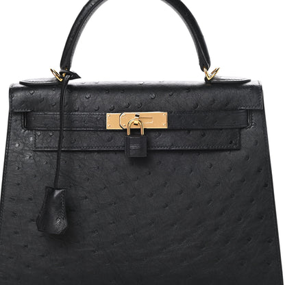 Hermes Ostrich Kelly Sellier 28 Black 8 of 13