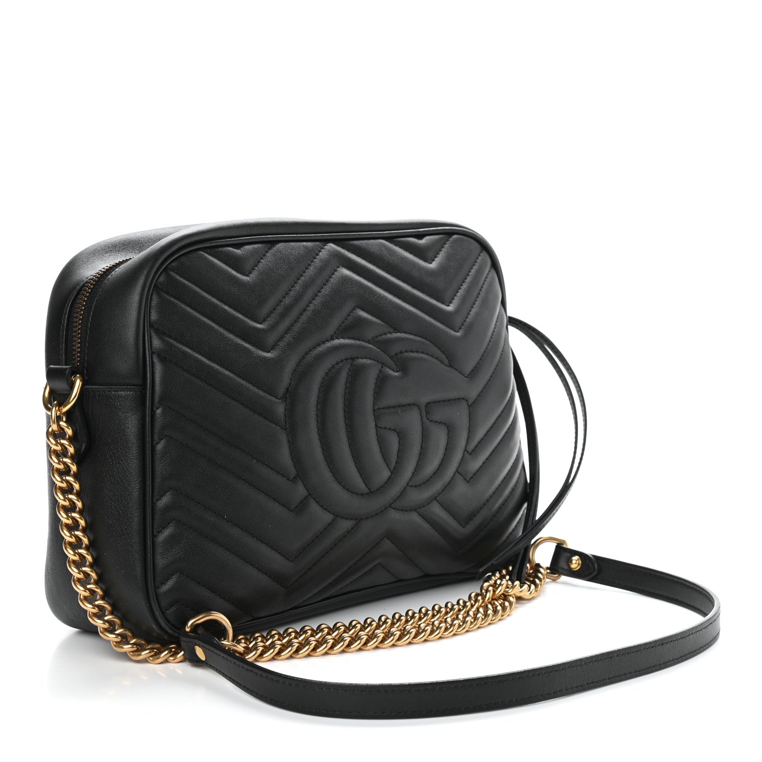 Gucci Calfskin Matelasse Medium GG Marmont Chain Shoulder Bag Black 3 of 9