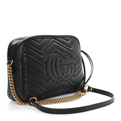 Gucci Calfskin Matelasse Medium GG Marmont Chain Shoulder Bag Black 3 of 9
