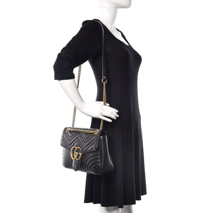 Gucci Calfskin Matelasse Medium GG Marmont Shoulder Bag Black 3 of 15