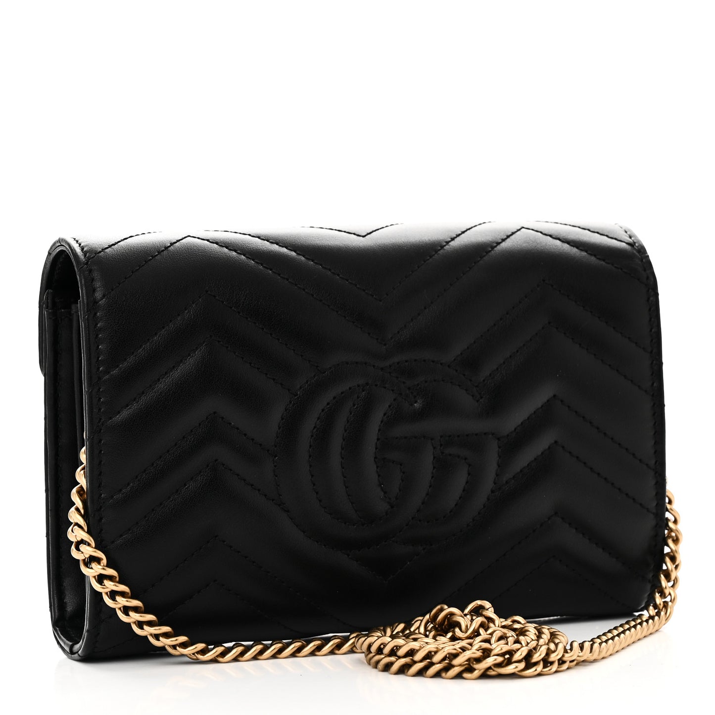 Calfskin Matelasse GG Marmont Chain Wallet Black