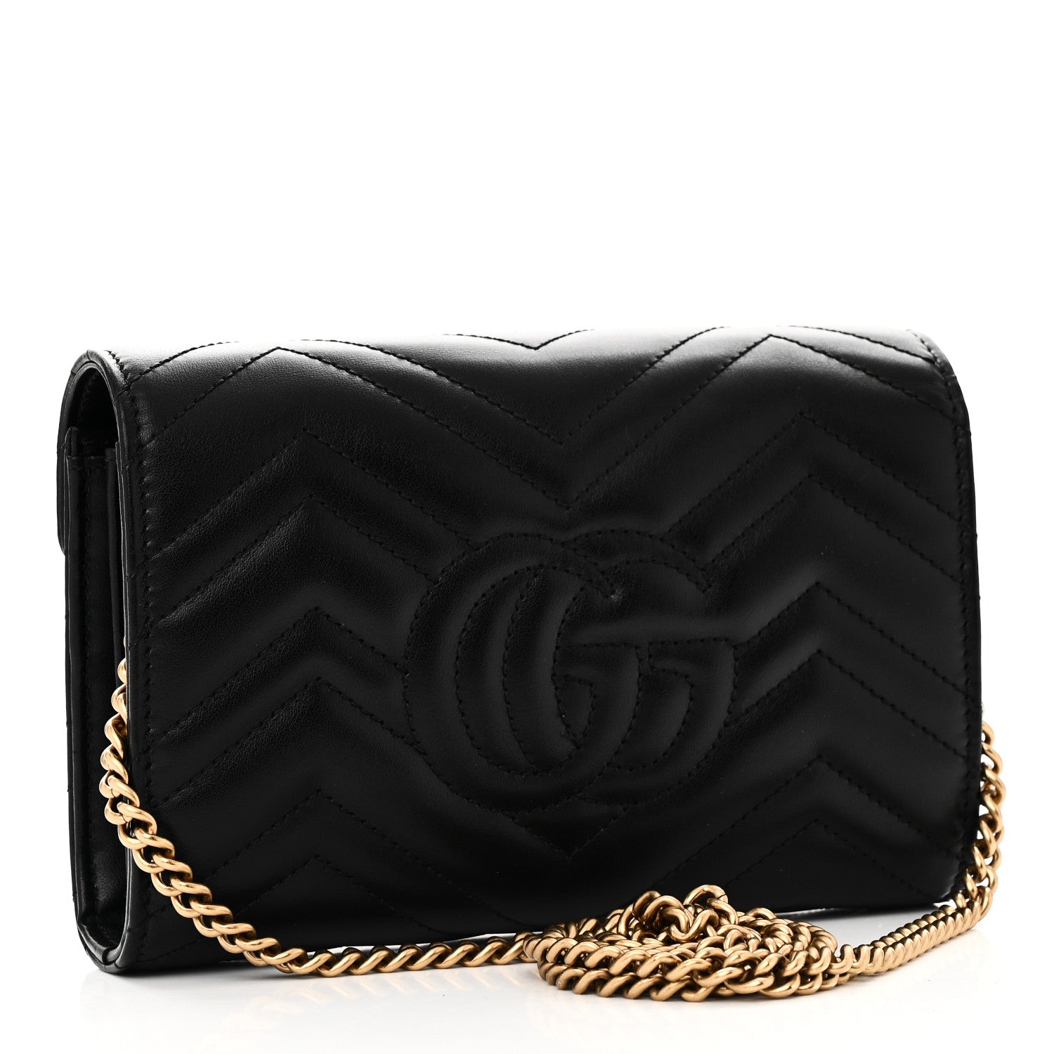 Gucci Calfskin Matelasse GG Marmont Chain Wallet Black 3 of 9