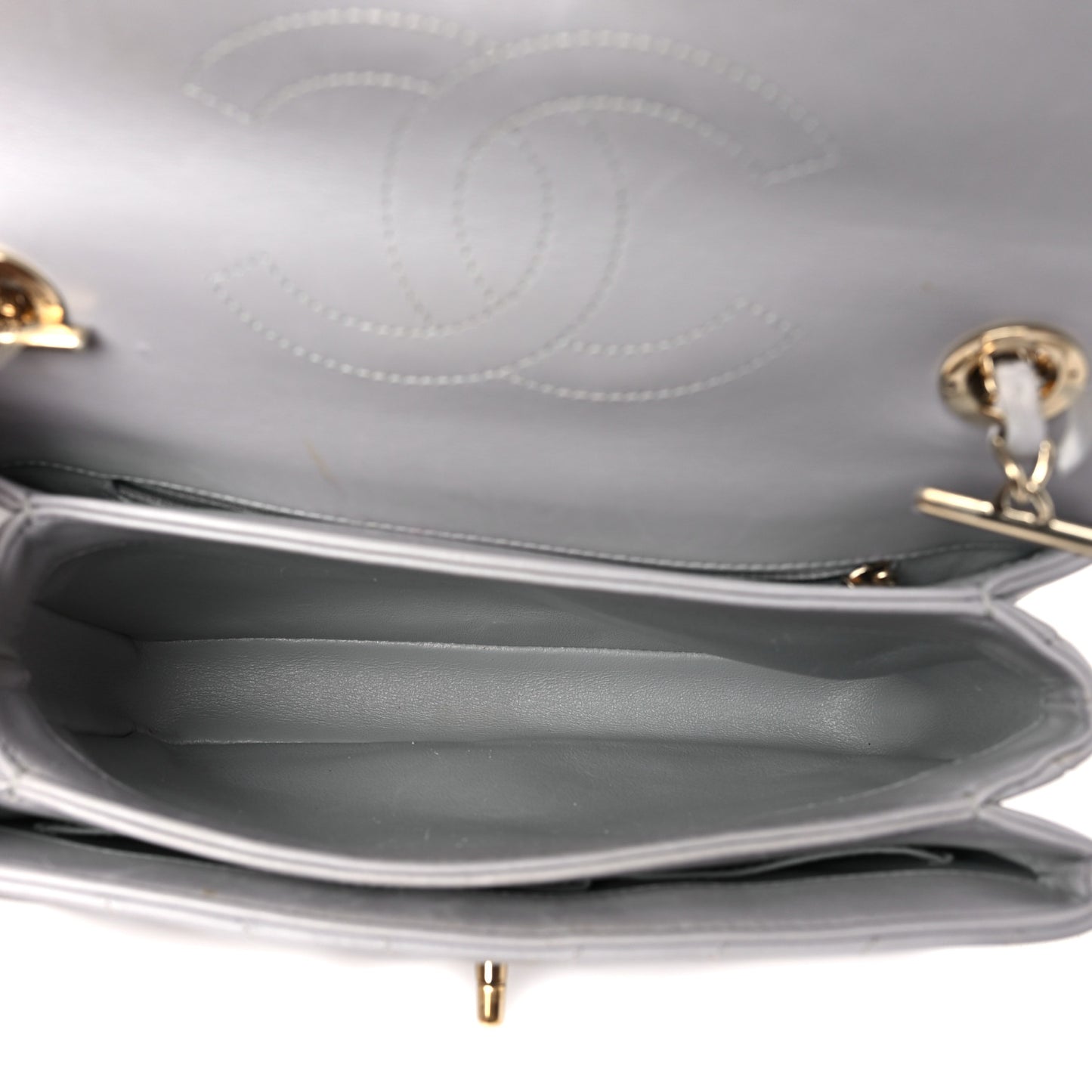 Lambskin Chevron Quilted Small Trendy CC Flap Dual Handle Bag Grey