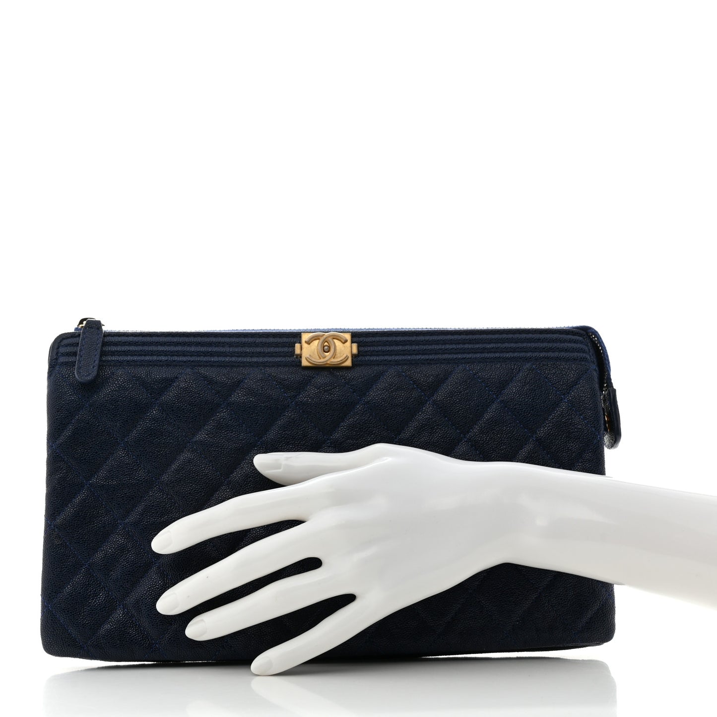 Caviar Quilted Small Zipped Boy Pouch Navy