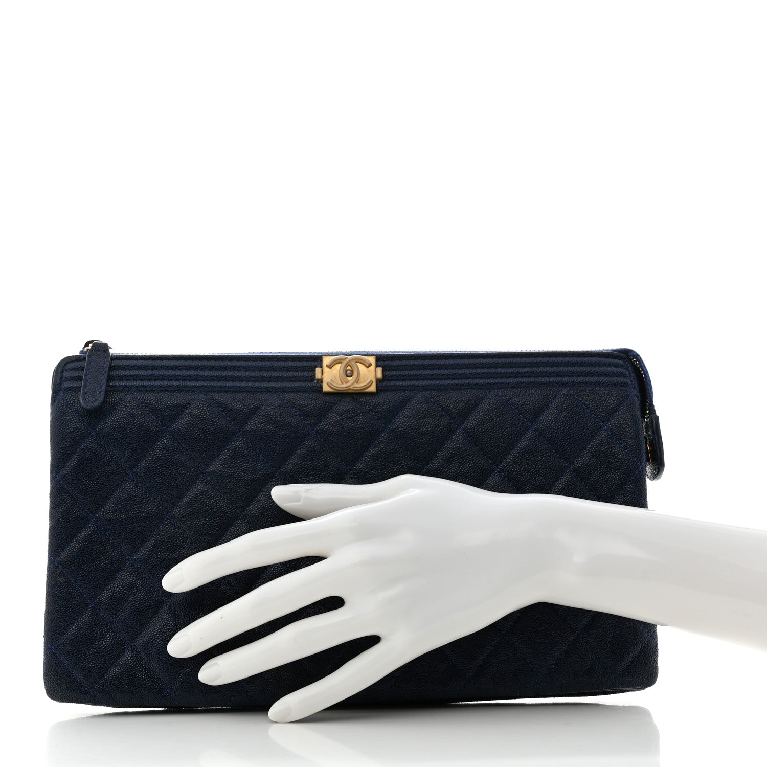 Chanel Caviar Quilted Small Zipped Boy Pouch Navy 2 of 11
