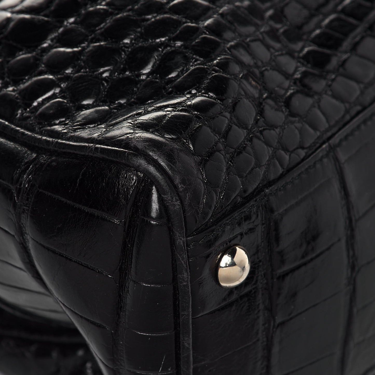 Crocodile Peggy Braided Tote Black