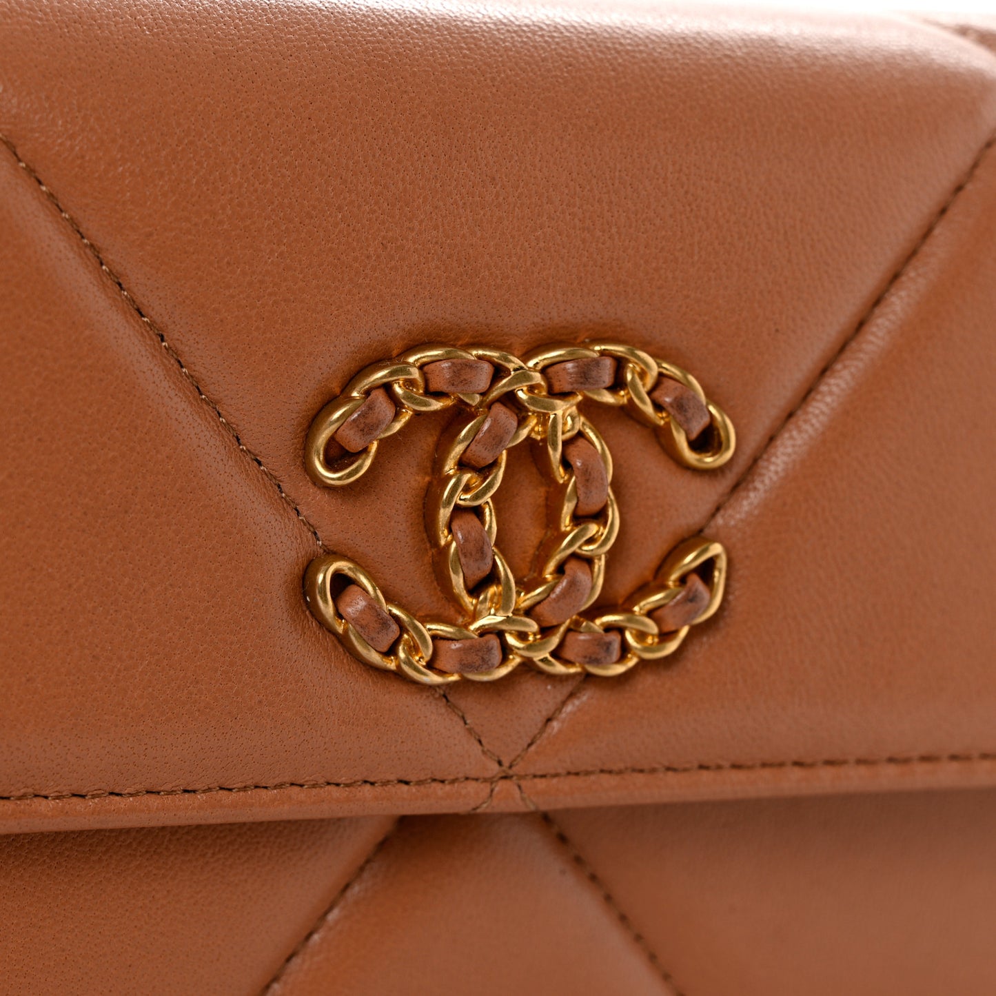 Lambskin Quilted Chanel 19 Flap Wallet Brown