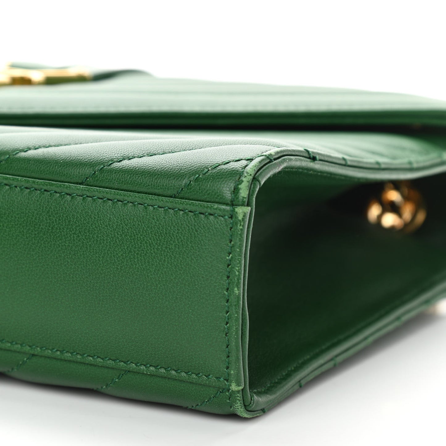 Lambskin Matelasse Chevron Medium Monogram Satchel Green