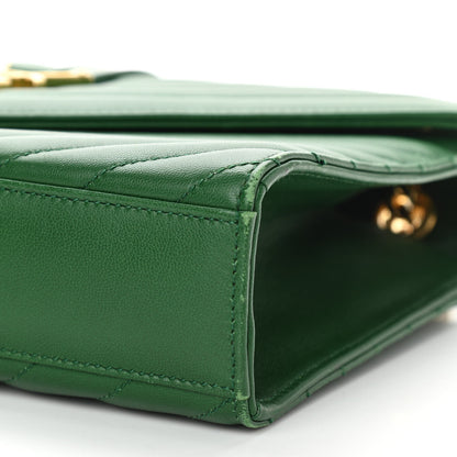 Saint Laurent Lambskin Matelasse Chevron Medium Monogram Satchel Green 9 of 11
