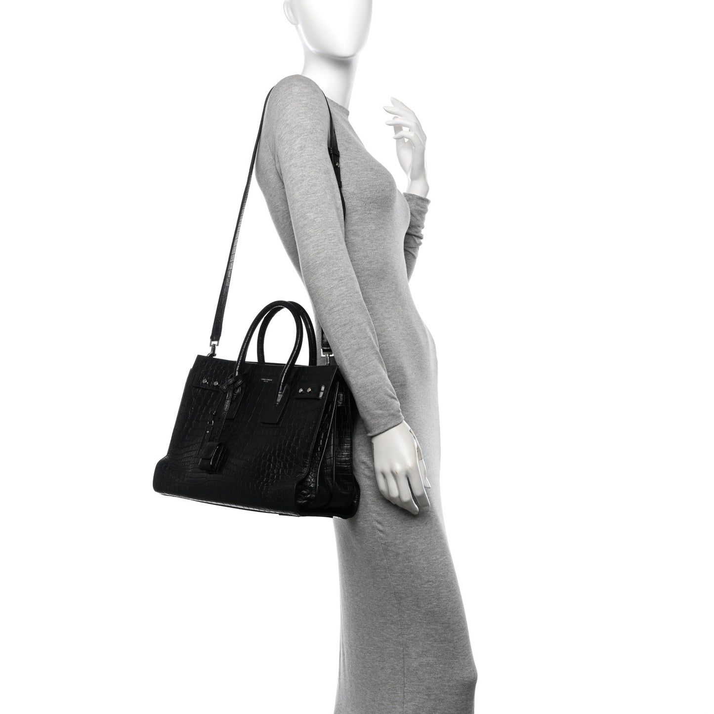 Calfskin Crocodile Embossed Large Souple Sac De Jour Black