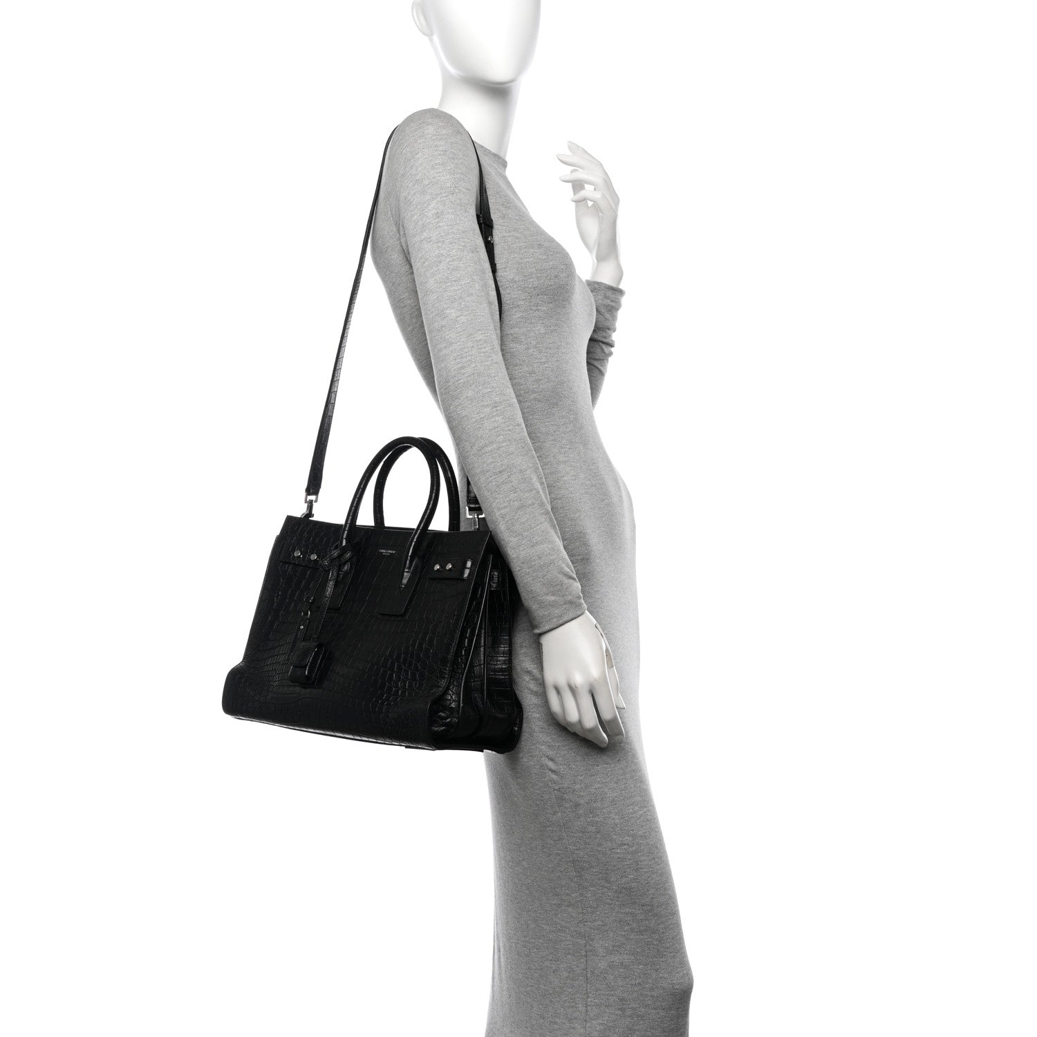 Saint Laurent Calfskin Crocodile Embossed Large Souple Sac De Jour Black 2 of 13