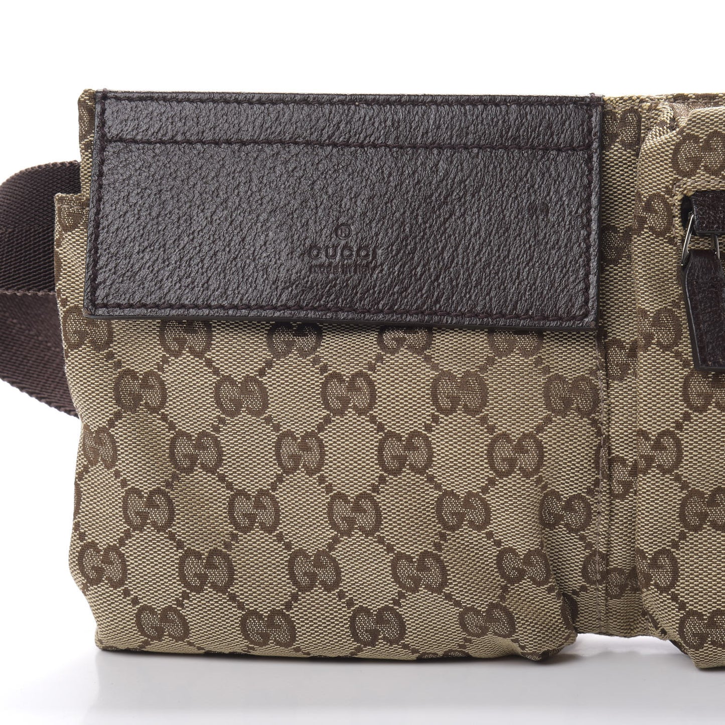 GG Monogram Double Pocket Belt Bag Dark Brown