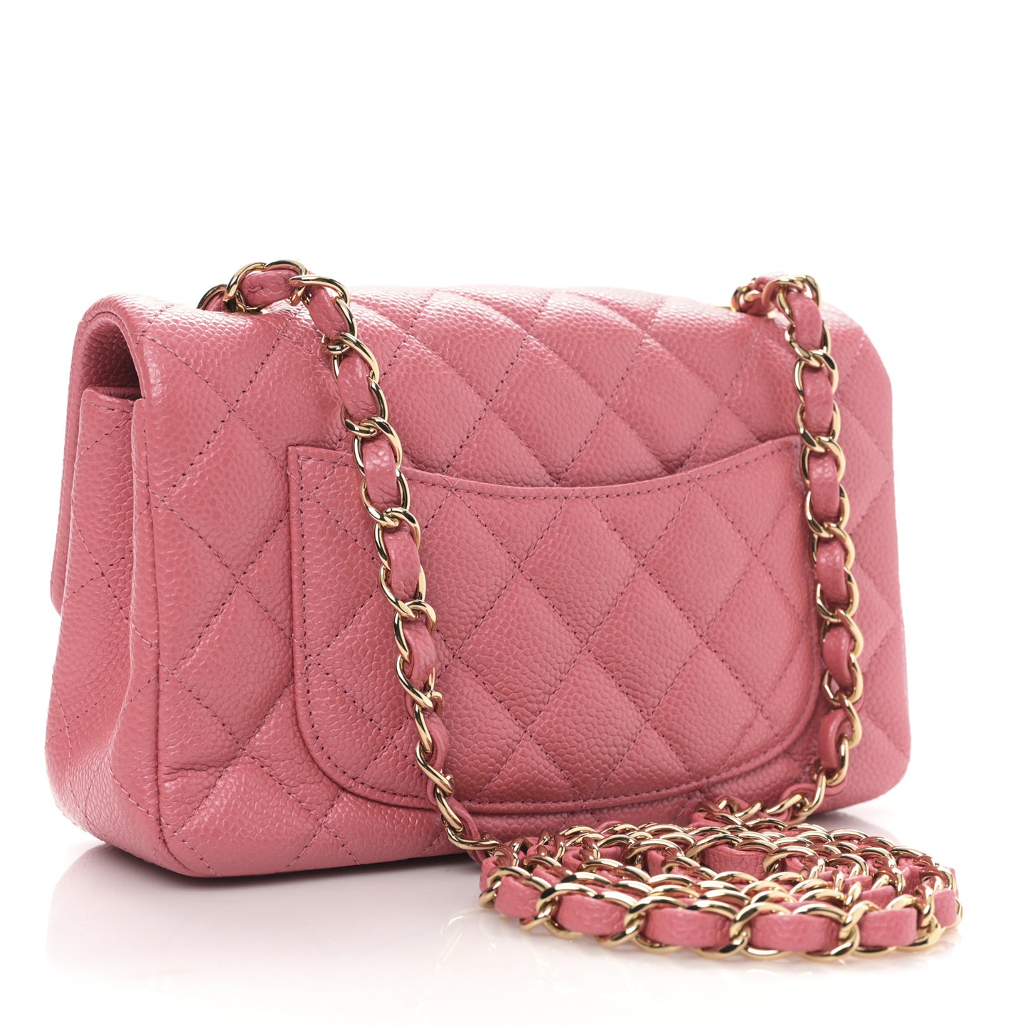 Iridescent Caviar Quilted Mini Rectangular Flap Pink