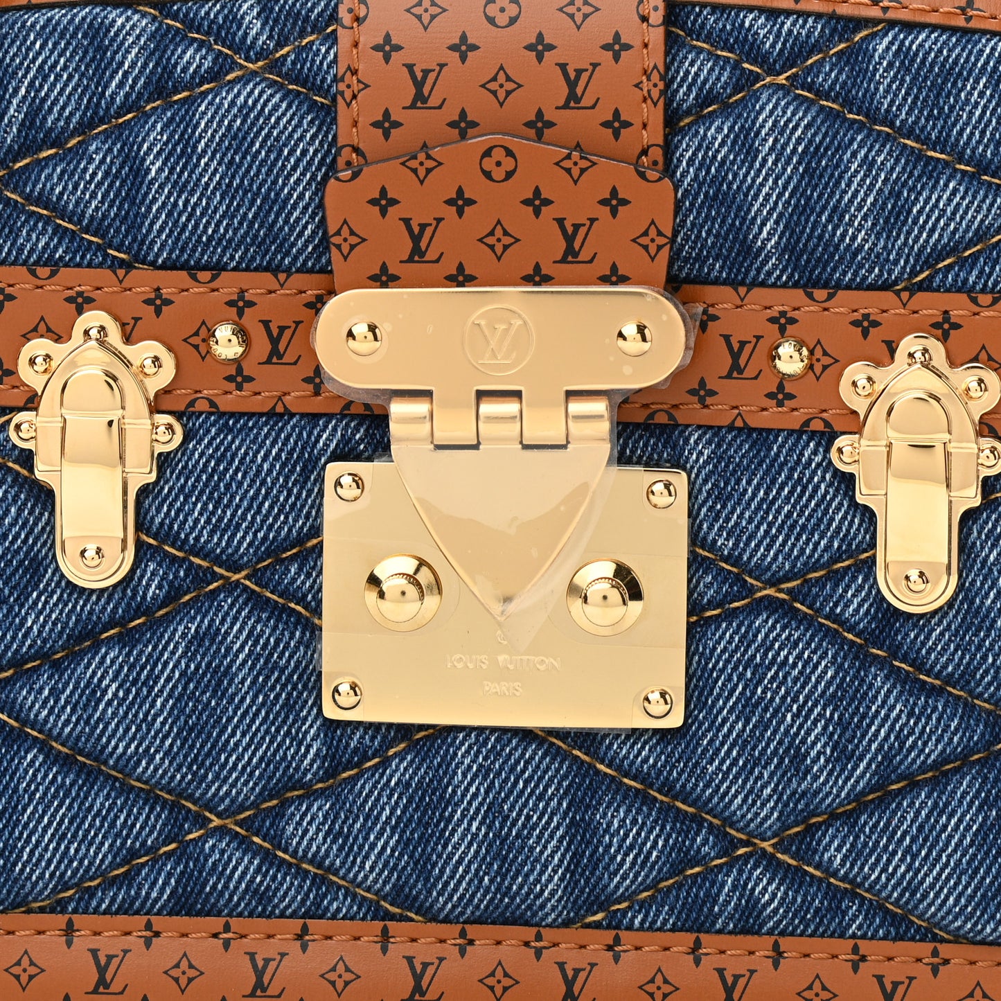 Denim Calfskin Malletage Trunk Clutch Light Blue