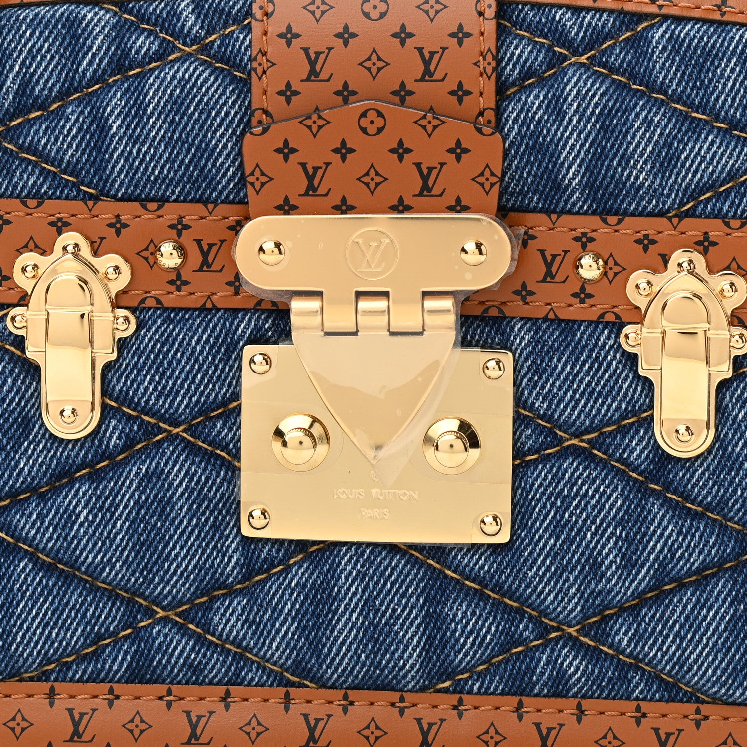 Louis Vuitton Denim Calfskin Malletage Trunk Clutch Light Blue 7 of 10