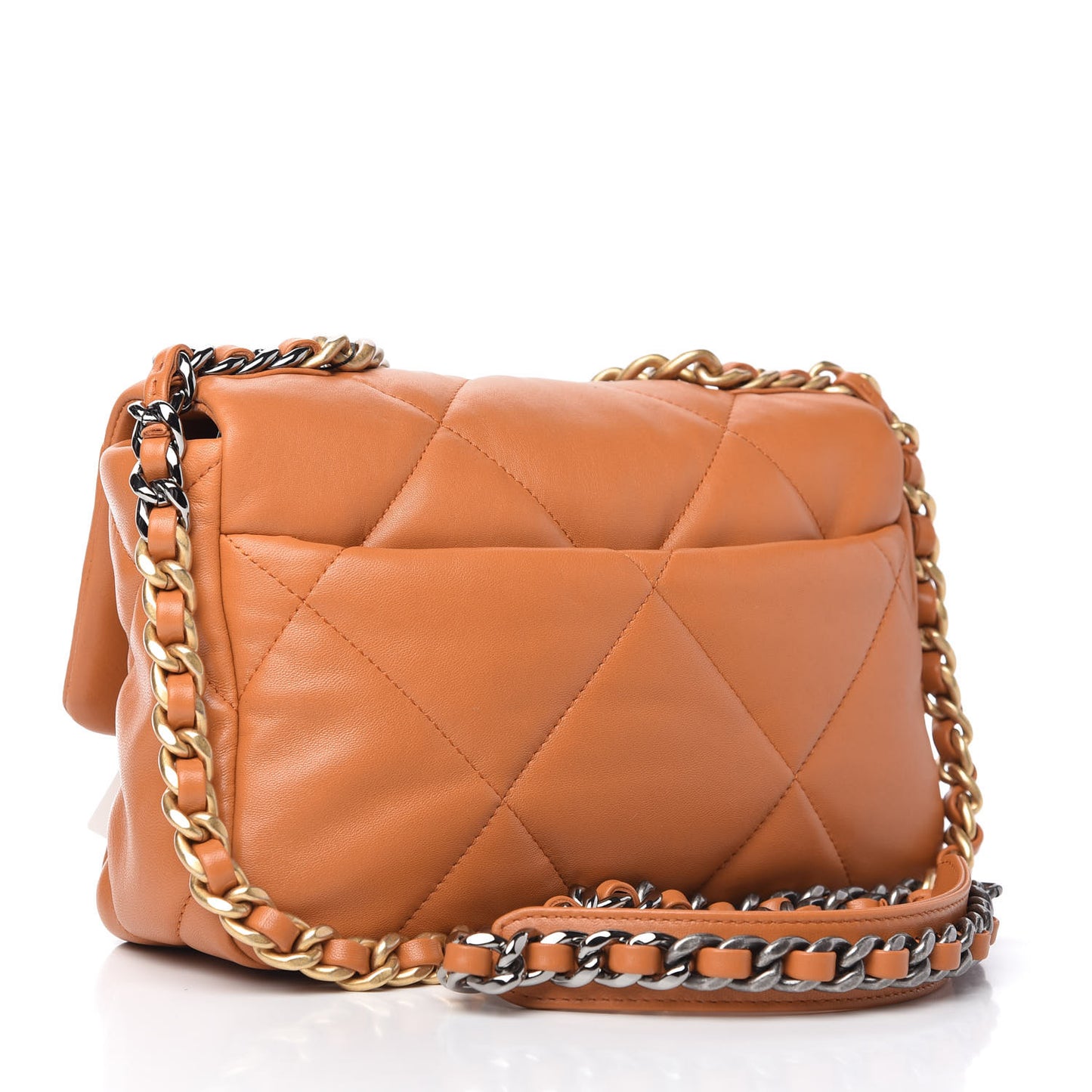 Lambskin Quilted Medium Chanel 19 Flap Light Brown