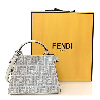 Fendi Iridescent Crystal Vitello Laminato Suede FF Petite Peekaboo I SEE U Satchel Cappuccino 12 of 12