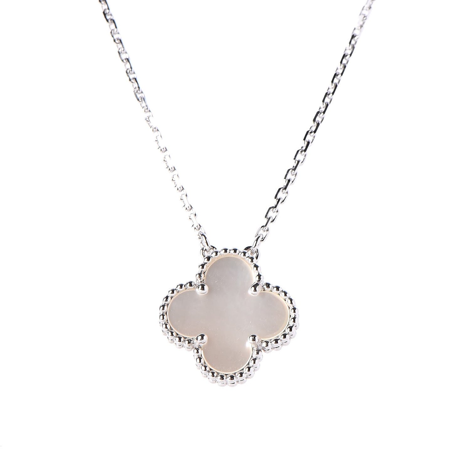 18K White Gold Mother of Pearl Vintage Alhambra Pendant Necklace