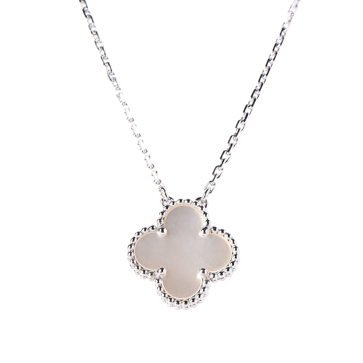 Van Cleef & Arpels 18K White Gold Mother of Pearl Vintage Alhambra Pendant Necklace 4 of 7
