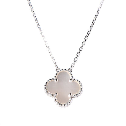 Van Cleef & Arpels 18K White Gold Mother of Pearl Vintage Alhambra Pendant Necklace 4 of 7