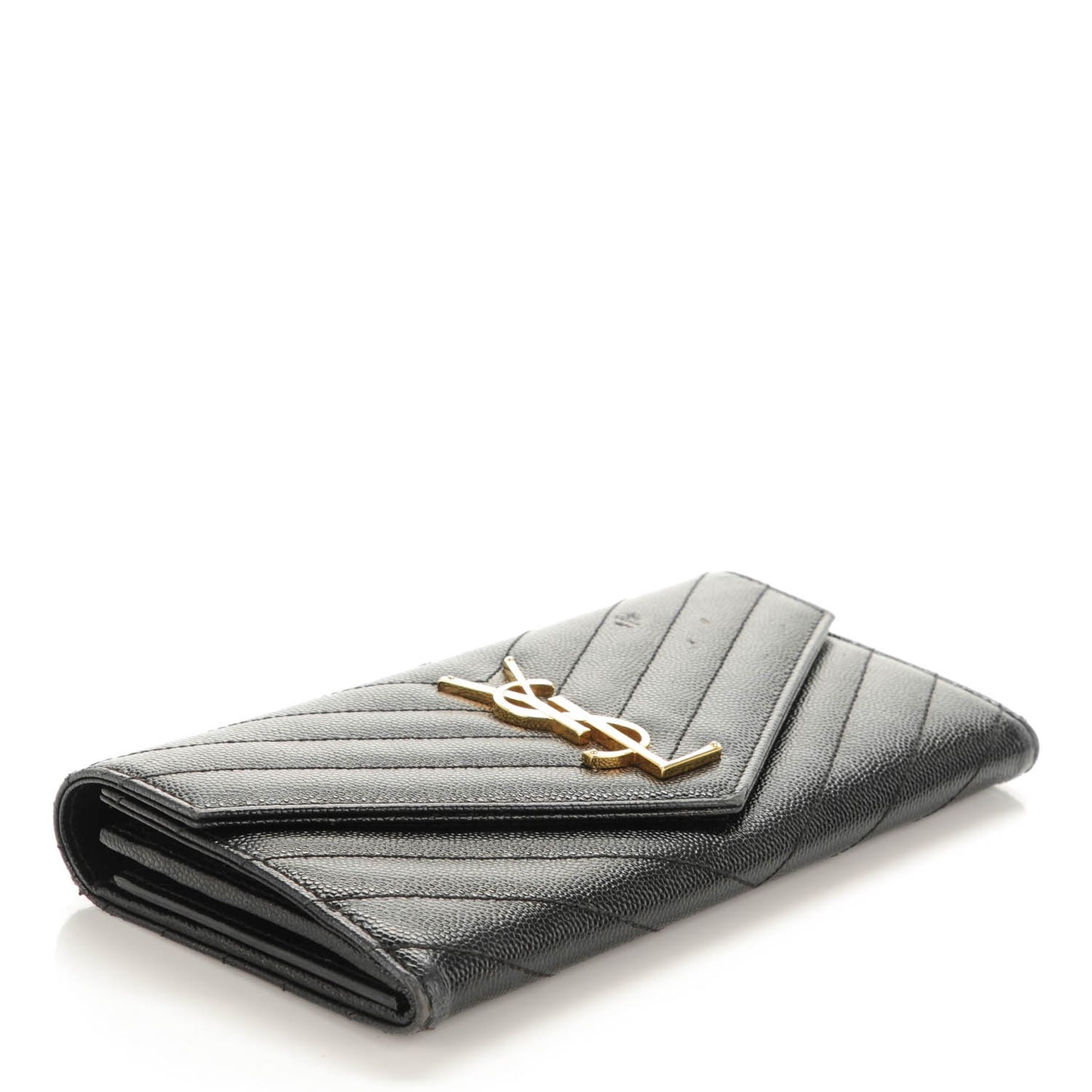 AINT LAURENT Calfskin Matelasse Chevron Monogram Flap Wallet Black