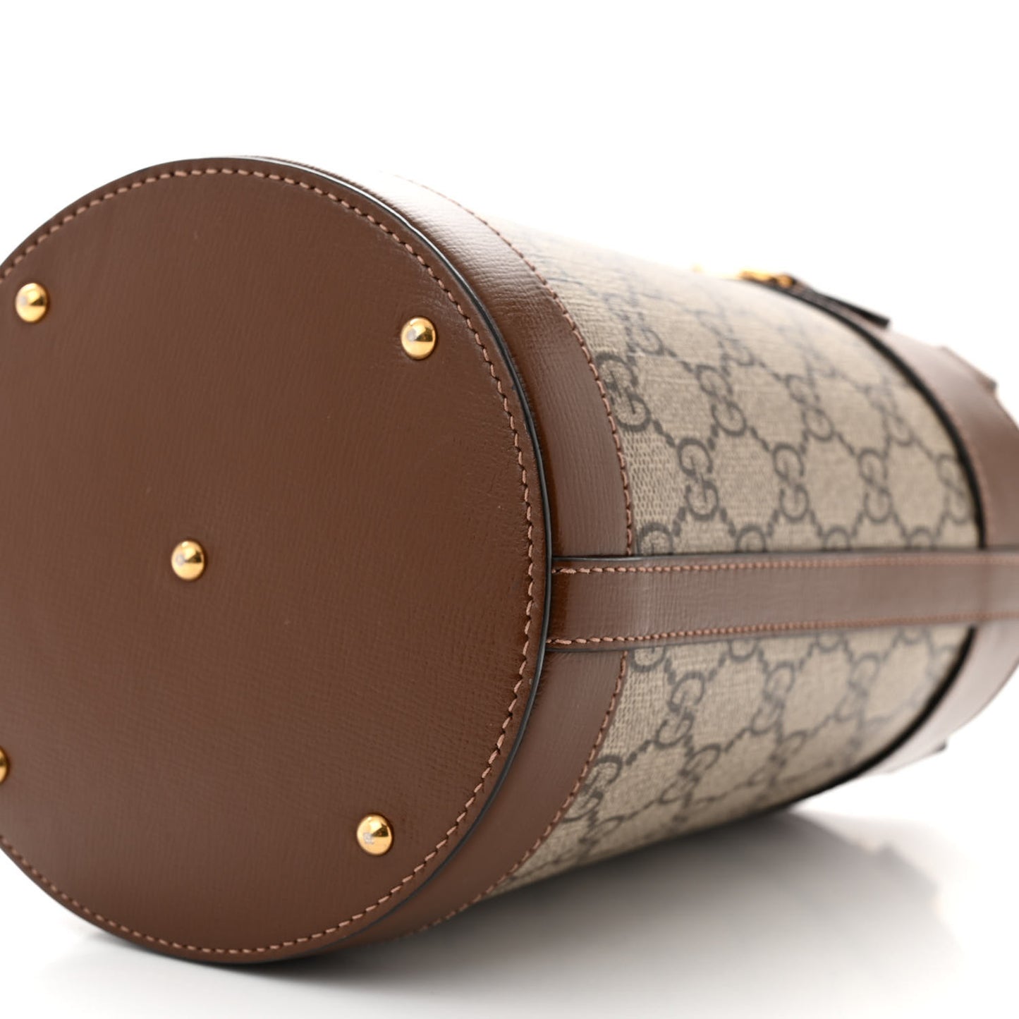 GG Supreme Monogram Azalea Sakai Calfskin Small Horsebit 1955 Drawstring Bucket Bag Beige Ebony Brown Sugar