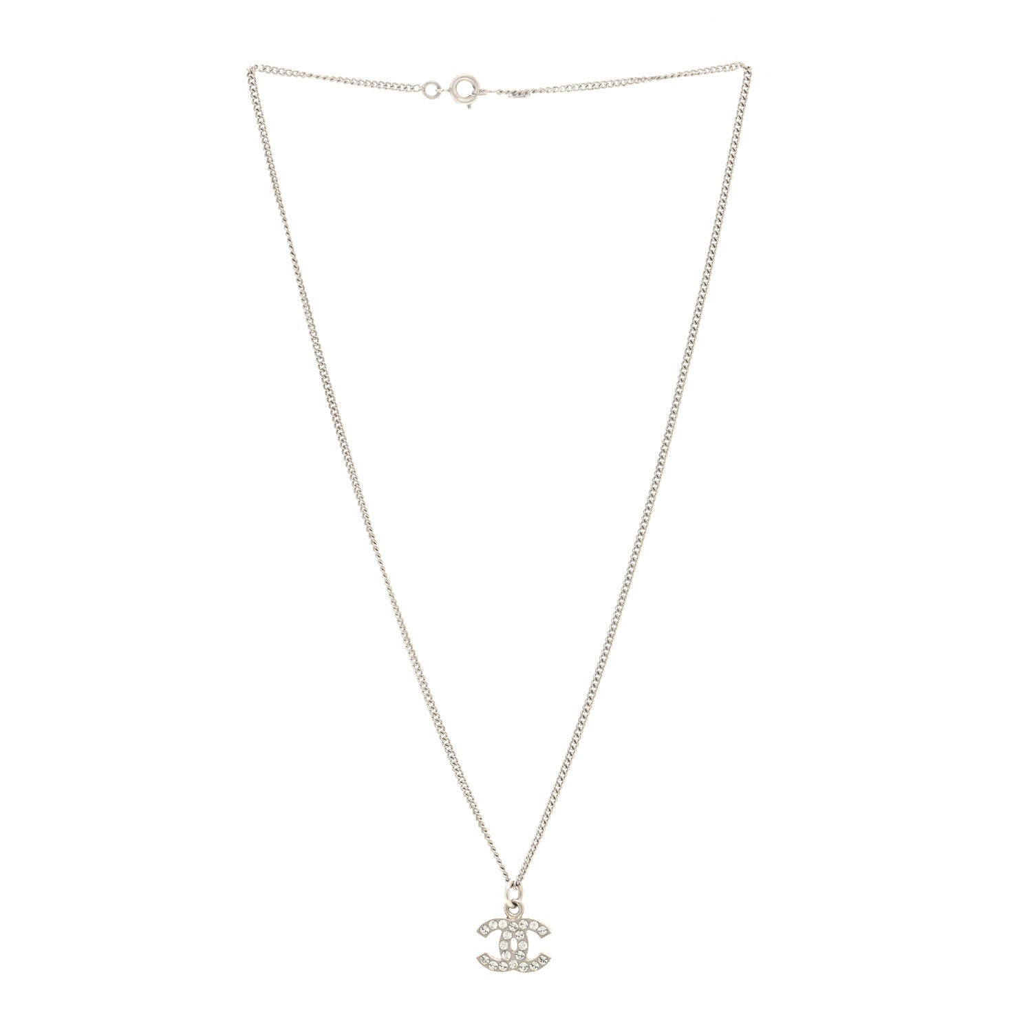 Chanel Crystal Timeless CC Necklace Silver 3 of 4